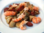 Poêlée d'artichauts au chorizo avec des langoustines